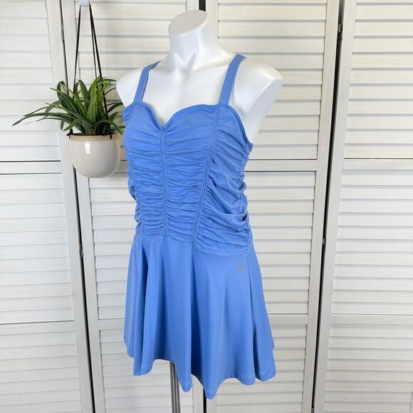 Free People Movement Blue Good Karma Ruched Mini‎ Dress Fit Flare Size XL - Picture 1 of 9